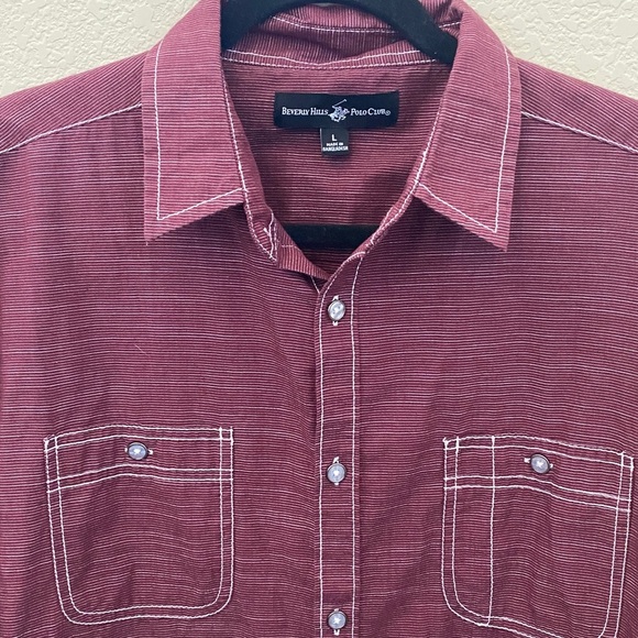 Beverly Hills Polo Club Maroon Casual Button-Down Shirt. Size L. - Picture 5 of 12